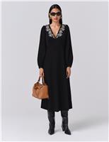 Cord Embroidered V-Neck Midi Skater Dress