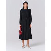 Ghost Crepe Pintuck Button Front Midi Waisted Dress Black