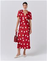 Satin Polka Dot V-Neck Tea Dress