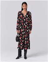 Crepe Floral Midi Tea Dress