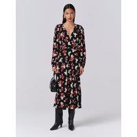 Ghost Crepe Floral Midi Tea Dress Black Mix