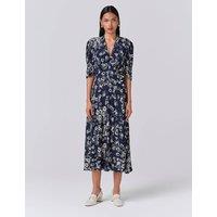 Ghost Crepe Floral V-Neck Midi Wrap Dress Navy Mix