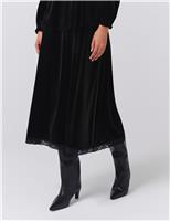 Velvet Lace Detail Midi A-Line Skirt