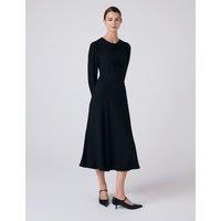 Ghost Crepe Tie Front Midi Skater Dress Black