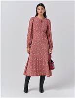 Crepe Floral Tie Front Midi Tea Dress