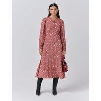 Ghost Crepe Floral Tie Front Midi Tea Dress Red Mix