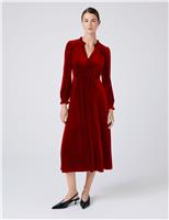 Velvet V-Neck Button Front Midi Skater Dress