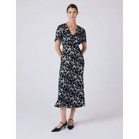 Ghost Satin Floral Midi Tea Dress Black Mix