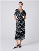 Satin Floral Midi Tea Dress