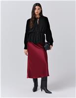 Satin Side Split Midi Slip Skirt