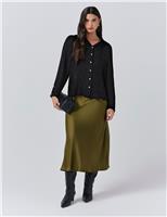 Ghost Satin Side Split Midi Slip Skirt Navy