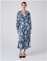 Ghost Crepe Floral V-Neck Midi Tiered Dress Blue Mix