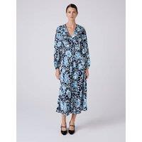 Ghost Crepe Floral V-Neck Midi Tiered Dress Blue Mix