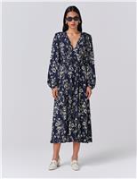 Crepe Floral V-Neck Midi Skater Dress