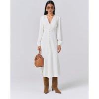 Ghost Crepe Button Through Midi Skater Dress Ivory