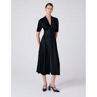 Ghost Satin V-Neck Midi Tea Dress Black