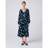 Ghost Polka Dot V-Neck Midi Wrap Dress Navy Mix