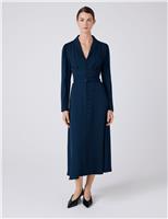 Crepe V-Neck Button Front Midi Waisted Dress