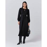 Ghost Crepe Tie Neck Midi Smock Dress Black