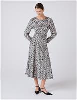 Satin Floral Midi Skater Dress