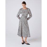 Ghost Satin Floral Midi Skater Dress Black Mix