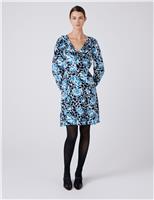 Crepe Floral V-Neck Mini Skater Dress