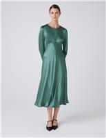 Satin Polka Dot Round Neck Midi Skater Dress