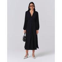 Ghost Crepe Button Through Midi Skater Dress Black