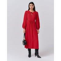 Ghost Crepe Tie Neck Midi Smock Dress Red