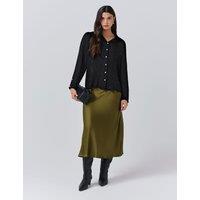 Ghost Satin Side Split Midi Slip Skirt Khaki