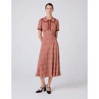 Ghost Crepe Floral Midi Tea Dress Red Mix