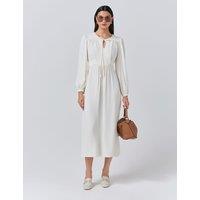 Ghost Crepe Tie Neck Midi Smock Dress Ivory