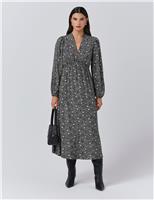 Crepe Floral V-Neck Midi Waisted Dress