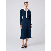 Ghost Crepe Collared Midi Dress Blue Mix