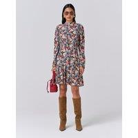 Ghost Crepe Floral Knee Length Skater Dress Blue Mix