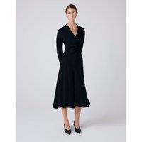 Ghost Crepe V-Neck Ruched Midi Skater Dress Black