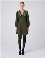 Cord Embroidered Collared Mini Shift Dress