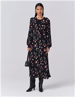 Crepe Floral Midi Skater Dress