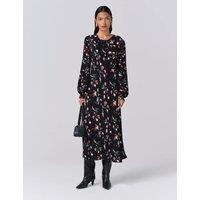 Ghost Crepe Floral Midi Skater Dress Black Mix