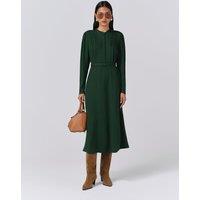 Ghost Crepe Pintuck Button Front Midi Waisted Dress Green
