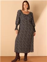 Polka Dot Tie Neck Midi Tea Dress