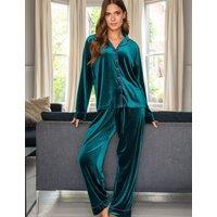 Pour Moi Velour Pyjama Set Teal Mix