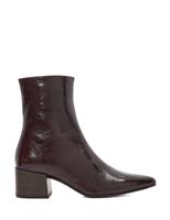 Leather Block Heel Pointed Ankle Boots
