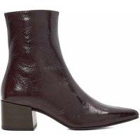Dune London Leather Block Heel Pointed Ankle Boots Brown