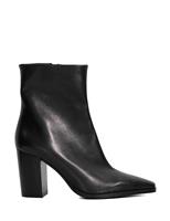Leather Chisel Toe Block Heel Ankle Boots