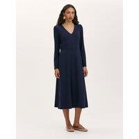 Finery London Ponte Jersey V-Neck Midi Waisted Dress Navy