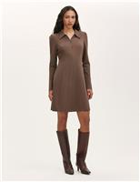 Finery London Jersey Zip Neck Knee Length Shirt Dress Black