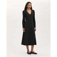 Finery London Ponte Jersey V-Neck Midi Waisted Dress Black
