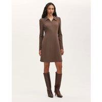 Finery London Jersey Zip Neck Knee Length Shirt Dress Brown