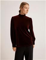 Velvet High Neck Puff Sleeve Top